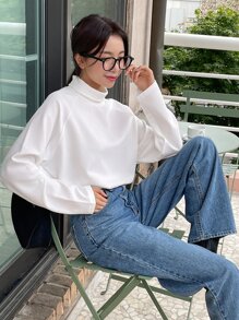 DAZY Turtleneck Raglan Sleeve Tee Long Sleeve Women - White - View 4