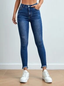 SHEIN PETITE Women Jeans  Thickened Denim - Dark Wash - View 3