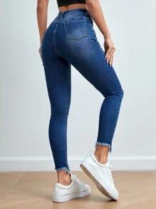 SHEIN PETITE Women Jeans  Thickened Denim - Dark Wash - View 2