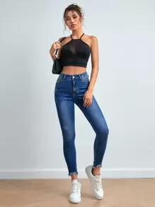 SHEIN PETITE Women Jeans  Thickened Denim - Dark Wash - View 4