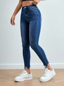 SHEIN PETITE Women Jeans  Thickened Denim - Dark Wash - View 5