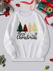 Christmas Tree & Slogan Graphic Pullover - White - View 1