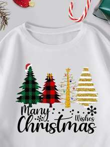 Christmas Tree & Slogan Graphic Pullover - White - View 3