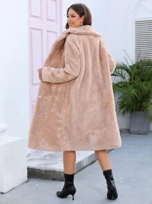 RELISH NOLESS Women Casual Solid Color Faux Fur Jacket, Autumn/Winter - Camel - View 2