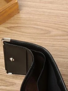 男士金屬裝飾短皮夾 - 黑色 - 查看 3