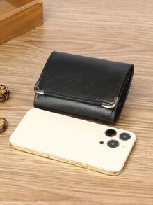 男士金屬裝飾短皮夾 - 黑色 - 查看 5