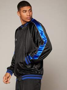 Manfinity Hypemode 男士數字貼布細節拼接側縫飛行員夾克 - 黑色 - 查看 4