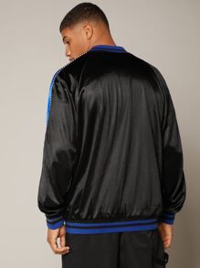 Manfinity Hypemode 男士數字貼布細節拼接側縫飛行員夾克 - 黑色 - 查看 9