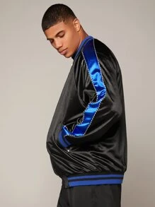 Manfinity Hypemode 男士數字貼布細節拼接側縫飛行員夾克 - 黑色 - 查看 5