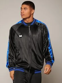 Manfinity Hypemode 男士數字貼布細節拼接側縫飛行員夾克 - 黑色 - 查看 6