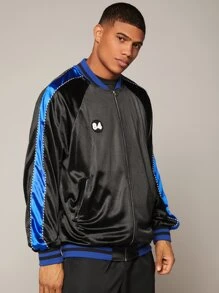 Manfinity Hypemode 男士數字貼布細節拼接側縫飛行員夾克 - 黑色 - 查看 7