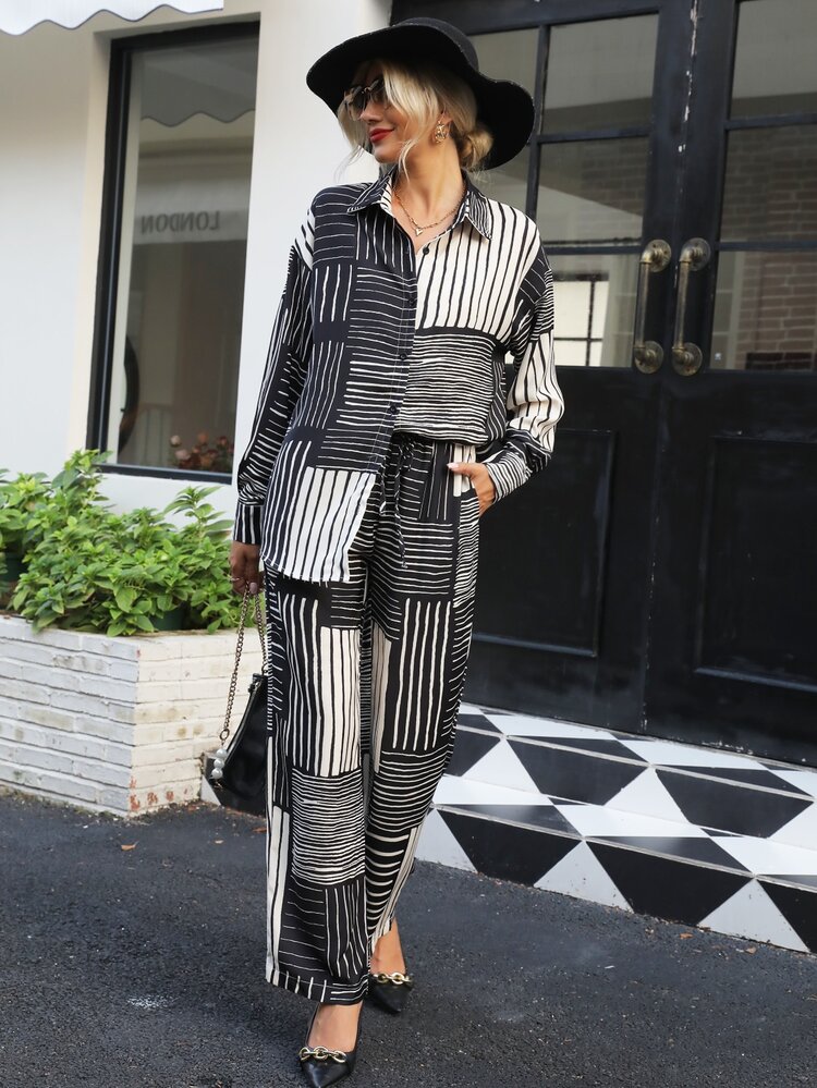 Striped Drop Shoulder 1 Shirt & 1 Pants