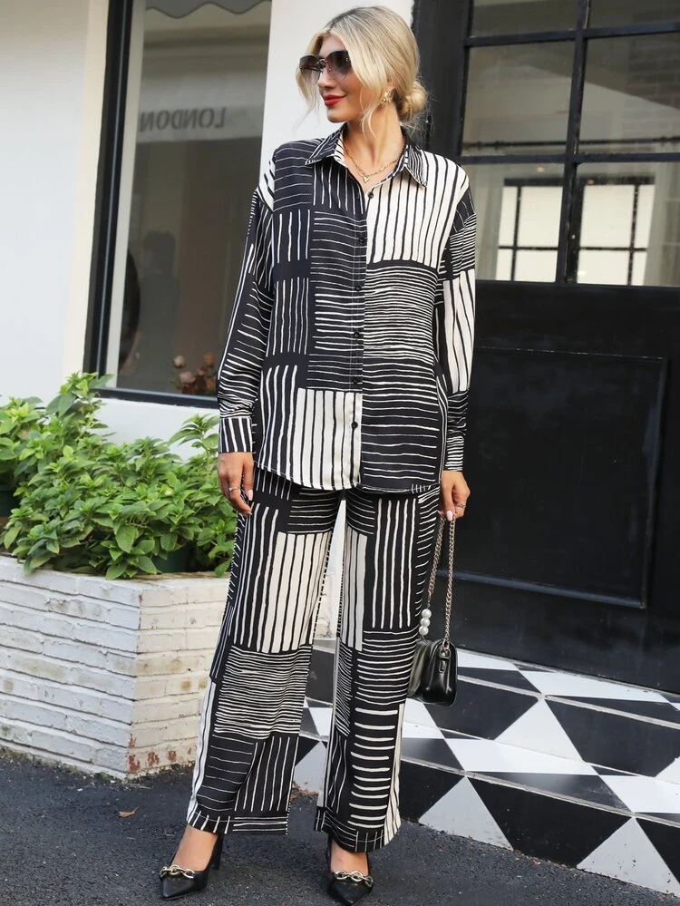 Striped Drop Shoulder 1 Shirt & 1 Pants