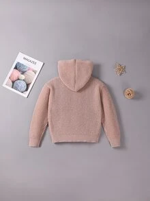 Boys Contrast Panel Pocket Patched Hooded Cardigan - Apricot - View 2