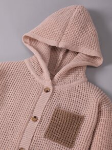 Boys Contrast Panel Pocket Patched Hooded Cardigan - Apricot - View 3