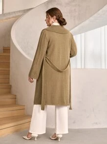 Mulvari Plus Solid Belted Cardigan - Khaki - View 2