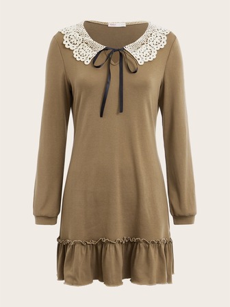 Contrast Lace Ruffle Hem Dress