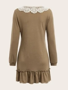 蕾絲拼接荷葉邊洋裝 - 棕色 - 查看 2