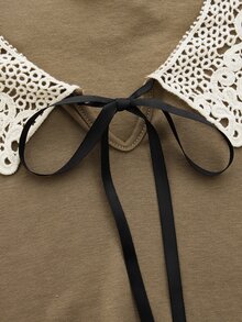 蕾絲拼接荷葉邊洋裝 - 棕色 - 查看 3