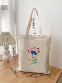 Men Slogan & Figure Graphic Shopper Bag Beach Bag Shopping Bag Reusable Bag Duffle Bag, Schoolbag For Travel, College, School - Beige - View 5