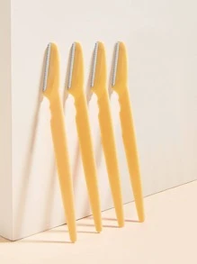 Lady Eyebrow Razor, 4pcs Stainless Steel Women's Facial Razor, Multifunctional Facial Razor, Suitable For Men And Women With Protective Cover For Eyebrow Trimming And Shaving - Yellow - View 1