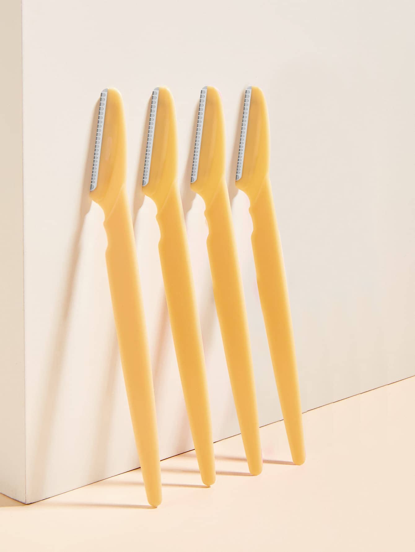 Lady Eyebrow Razor, 4pcs Stainless Steel Women's Facial Razor, Multifunctional Facial Razor, Suitable For Men And Women With Protective Cover For Eyebrow Trimming And Shaving - Yellow - View 1