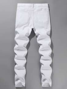 Manfinity LEGND 男式棉质破洞紧身磨边牛仔裤纯色修身长款白色工装牛仔裤，适合送给老公、男朋友的礼物