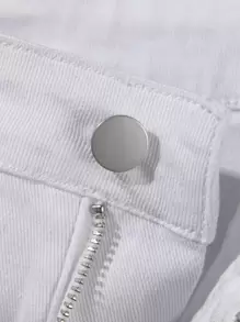 Manfinity LEGND 男式棉质破洞紧身磨边牛仔裤纯色修身长款白色工装牛仔裤，适合送给老公、男朋友的礼物