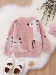 嬰兒卡通圖案絨毛針織套頭毛衣 - 粉色 - 查看 2