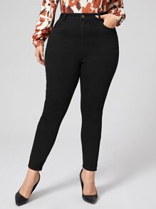 Plus Size Front Button Pocket Simple Denim Jeans, Casual Everyday Wear