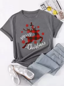 SHEIN Unity 大碼聖誕圖案T恤