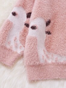 嬰兒卡通圖案絨毛針織套頭毛衣 - 粉色 - 查看 4