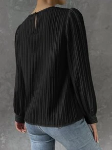 SHEIN Privé Lantern Sleeve Solid Blouse - Black - View 2