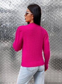 SHEIN EZwear Solid Gigot Sleeve Jumper - Hot Pink - View 2