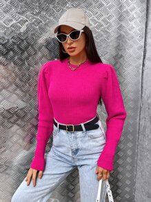 SHEIN EZwear Solid Gigot Sleeve Jumper - Hot Pink - View 4