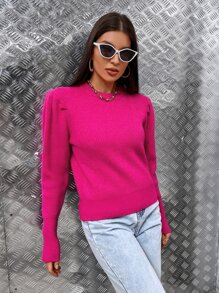 SHEIN EZwear Solid Gigot Sleeve Jumper - Hot Pink - View 5