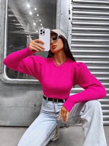 SHEIN EZwear Solid Gigot Sleeve Jumper - Hot Pink - View 6