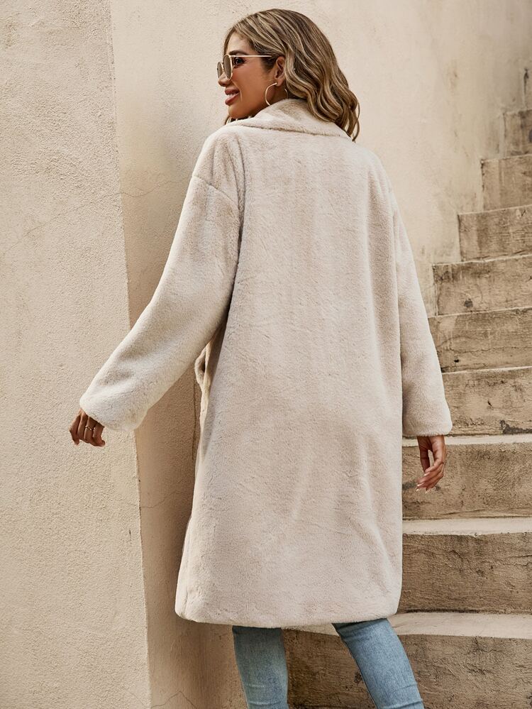 Drop Shoulder Double Breasted Teddy Coat In Fall/Winter Casual