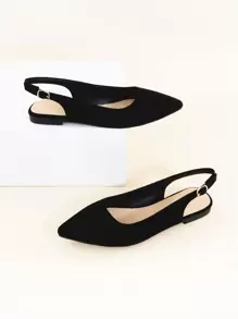 2025 Sapatilhas Slingback de Bico Fino em Camurça Sintética para Mulheres, Sapatilhas Elegantes para Uso Externo