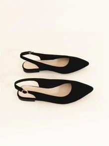 2025 Sapatilhas Slingback de Bico Fino em Camurça Sintética para Mulheres, Sapatilhas Elegantes para Uso Externo