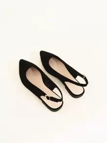 2025 Sapatilhas Slingback de Bico Fino em Camurça Sintética para Mulheres, Sapatilhas Elegantes para Uso Externo