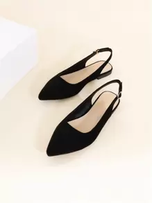 2025 Sapatilhas Slingback de Bico Fino em Camurça Sintética para Mulheres, Sapatilhas Elegantes para Uso Externo