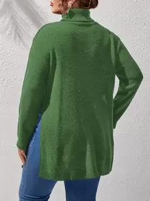 Calvaya Plus Turtleneck Split Hem Jumper - Green - View 2