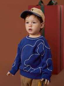 Toddler Boys Drop Shoulder Graphic Pattern Contrast Liner Jumper - Blue - View 1