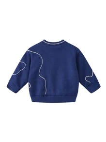 Toddler Boys Drop Shoulder Graphic Pattern Contrast Liner Jumper - Blue - View 2