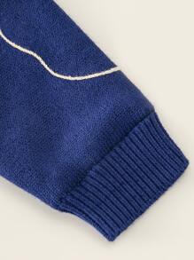 Toddler Boys Drop Shoulder Graphic Pattern Contrast Liner Jumper - Blue - View 5