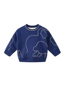 Toddler Boys Drop Shoulder Graphic Pattern Contrast Liner Jumper - Blue - View 7