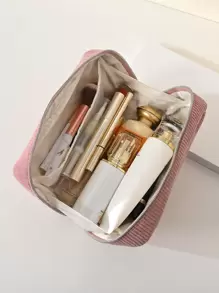 1 chiếc túi đựng mỹ phẩm tối giản thời trang bằng vải nhung kẻ với khóa kéo vàng, dung tích lớn, cầm tay tiện dụng để đựng mỹ phẩm hàng ngày, đồ chăm sóc da và đồ trang điểm du lịch, đồ dùng vệ sinh cá nhân khi đi du lịch, quà tặng, phụ kiện có khóa kéo. Túi đựng đồ trang điểm, túi đựng mỹ phẩm, túi trang điểm, túi đựng đồ trang điểm, túi trang điểm nhỏ, túi đựng mỹ phẩm, dung tích lớn, túi đựng mỹ phẩm lớn, quà Giáng sinh, túi nhỏ, túi quà tặng/túi xách nhỏ, hộp đựng mỹ phẩm, túi mini, túi dung tích lớn, quà tặng Giáng sinh, ý tưởng quà tặng cho phụ nữ, túi, túi đựng mỹ phẩm, đồ dùng du lịch thiết yếu. - Màu đỏ tím - Xem 4