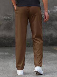 Manfinity Homme 男士字母贴片抽绳休闲锥形裤，男士棕色裤子，男士休闲裤，男士抽绳裤，男士卡其裤，Manfinity 男士裤子，秋季 - 咖啡棕 - 查看 2