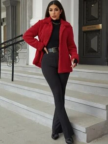 Eilly Bazar Open Front Teddy Coat - Red - View 6